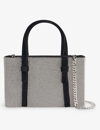 Kara Bow-embellished Velvet-strap Crystal-mesh Tope-handle Bag In White / Black
