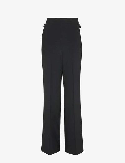 Whistles Womens Black Sienna High-rise Buckle-fastening Stretch Wool-blend Trousers