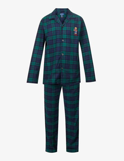 Polo Ralph Lauren Mens Black Watch Check-patterned Brand-embroidered Cotton Pyjama Set