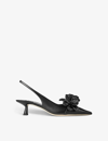 JIMMY CHOO JIMMY CHOO WOMEN'S BLACK AMITA FLOWER-EMBELLISHED LEATHER SLINGBACK HEELS