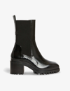 Allsaints Womens Black Shine Skarlet Tread-sole Patent-leather Heeled Ankle Boots