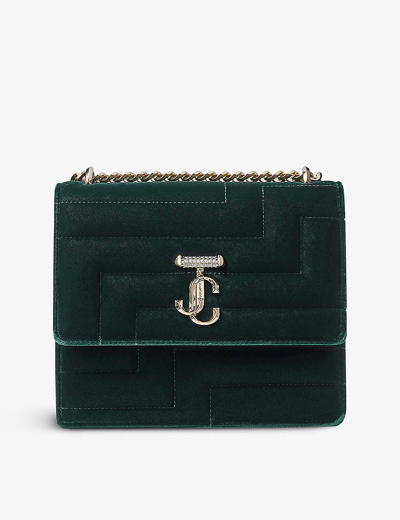 Jimmy Choo Avenue Quad Velvet Shoulder Bag In Green/gold