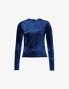 FRAME FRAME WOMEN'S BLU SCURO VELVET LONG-SLEEVE STRETCH-WOVEN TOP