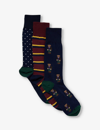 Polo Ralph Lauren Graphic-print Cotton-blend Knitted Socks Pack Of Three In Gb Bear/stripe/aob