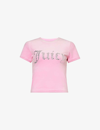 Juicy Couture Womens Begonia Pink334 Rhinestone-embellished Slim-fit Velour T-shirt