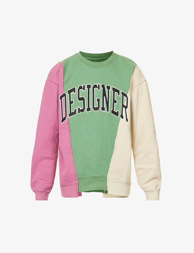Market Mens Berry Colour-blocked Text-embroidered Cotton-jersey Sweatshirt In Multi-coloured