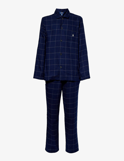 Polo Ralph Lauren Mens Navy Windowpane Checked Brand-embroidered Cotton Pyjama Set