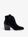 Toms Womens Black Suede Constance Western Pull-tab Suede Heeled Boots