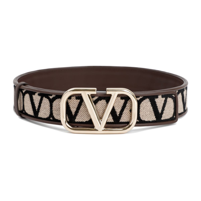 Valentino Garavani Vlogo Monogram-jacquard Belt In Nude & Neutrals