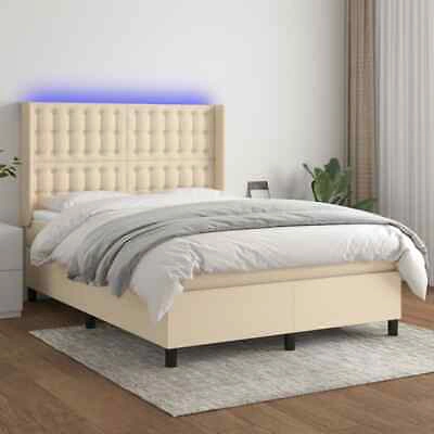 Pre-owned Vidaxl Boxspringbett Mit Matratze & Led Creme 140x190 Cm Stoff