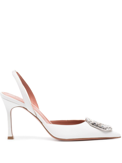 AMINA MUADDI WHITE CAMELIA 90 CRYSTAL SLINGBACK PUMPS