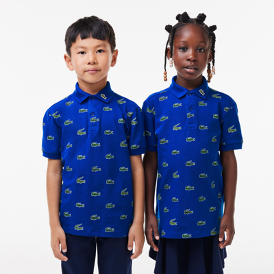 Lacoste Kids' Signature Print Cotton Polo - 2 Years In Blue