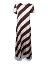 La Doublej Swing Striped Feather-trimmed Silk-twill Maxi Dress In Patterned Ecru