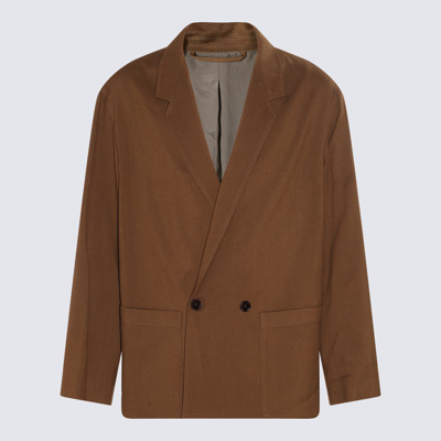 Lemaire Brown Double-breasted Blazer In Tobacco