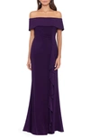 Xscape Women's Ruffle Off Shoulder Gown In Purple (mby) In Purple