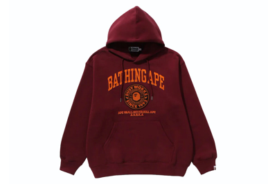 Pre-owned Bape College Graphic Pullover Hoodie Burgundy