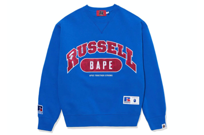 Pre-owned Bape X Russell Crewneck Sweater Blue