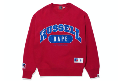 Pre-owned Bape X Russell Crewneck Sweater Red