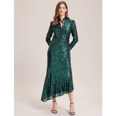 Cefinn The Jacquetta Stand-collar Sequinned Maxi Dress In Green