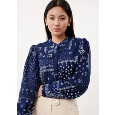 Frnch Printed Puff Sleeve Shirt In Blue