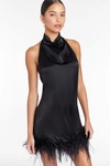 Amanda Uprichard Lunaria Feather-trim Halter Dress In Black