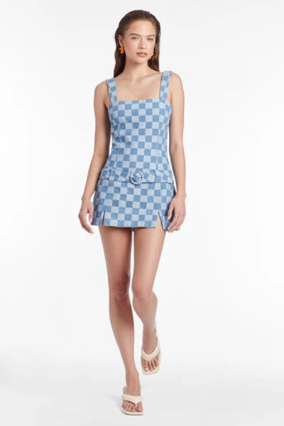 Amanda Uprichard Rossi Romper In Checkerboard Denim