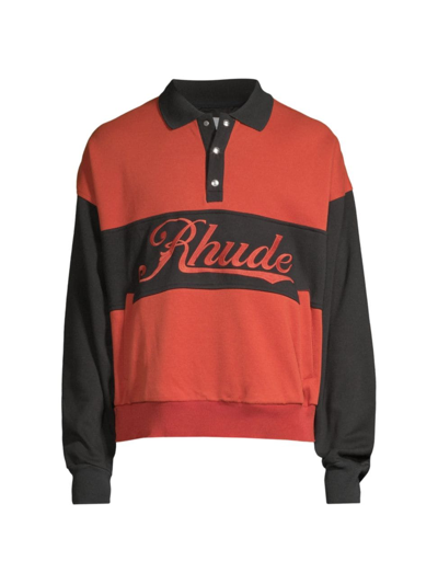 Rhude Men's  Polo Sweatshirt In Blood Orange Black