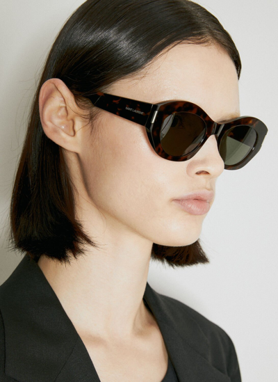 Saint Laurent Geometric Sl 639 Sunglasses In Brown | ModeSens display picture 1