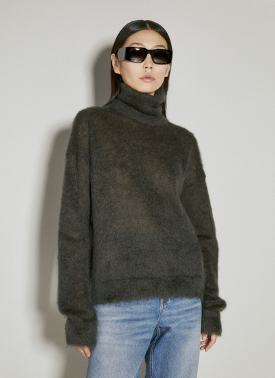 Saint Laurent Turtleneck Mohair Sweater In Brown