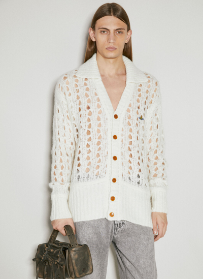 Vivienne Westwood Logo-embroidered Open-knit Cardigan In Cream