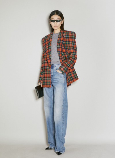 Saint Laurent Oversized Tartan Wool Blazer In Red