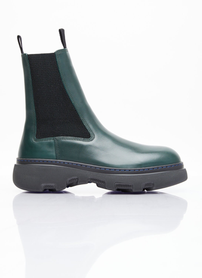 Burberry Leather Creeper Chelsea Boots In Dark Green