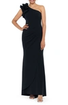 XSCAPE RUFFLE ONE-SHOULDER SCUBA CREPE GOWN