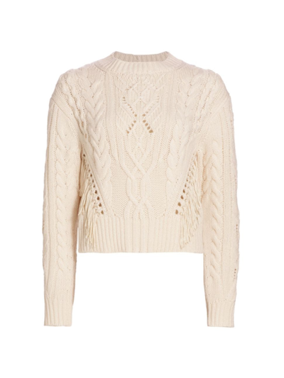 Vince Wool Fringe-trim Cable-knit Sweater In Cream