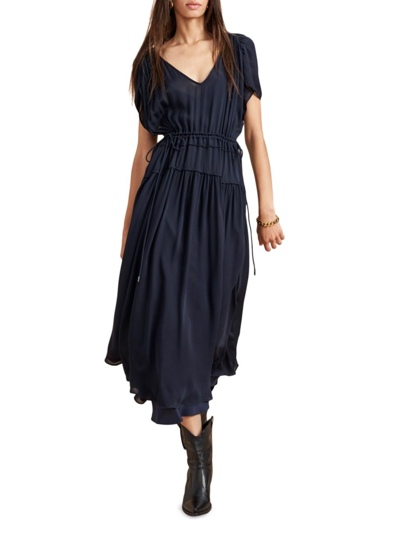 La Ligne Natalie Gathered Silk-chiffon Midi Dress In Navy