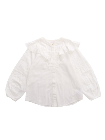 Chloé Kids Embroidered Ruffled Blouse In Black