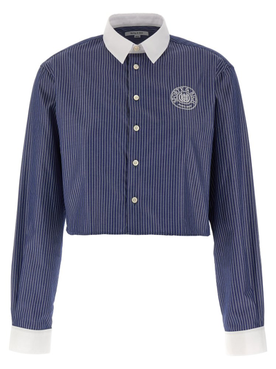 Sporty And Rich Conneticut Logo-print Striped Shirt In Blue