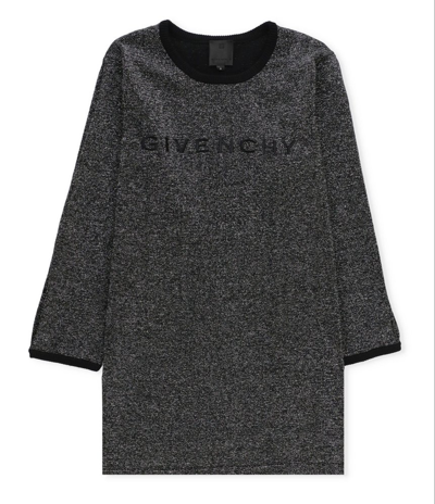 Givenchy Kids' Logo-embroidered Metallic Dress In Black