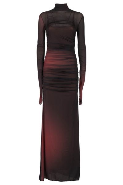 Blumarine High-neck Ruched Long Dress In Red