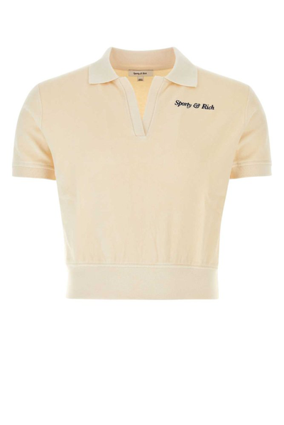 Sporty And Rich Sporty & Rich Logo Embroidered Short Sleeved Polo Shirt In Beige