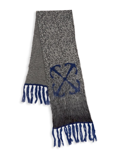 Off-white Men's Arrow Fuzzy Mohair-blend Knit Scarf In Blue