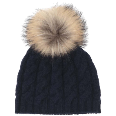 Il Gufo Pompom Embellished Knitted Beanie In Blue