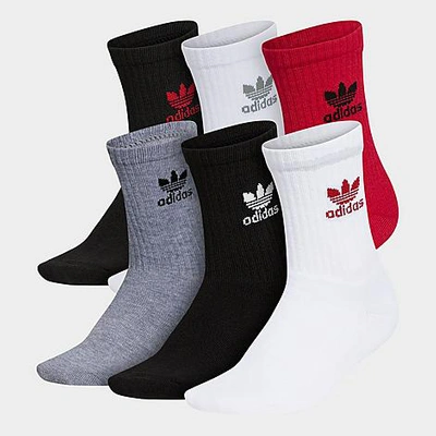 Adidas Originals Adidas Little Kids' Originals Trefoil Crew Socks (6 Pack) In White/better Scarlet/black