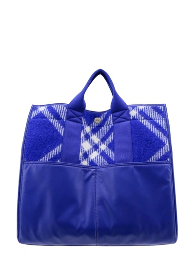 Burberry Wool And Leather Shoulder Bag With Check Motif In Blue