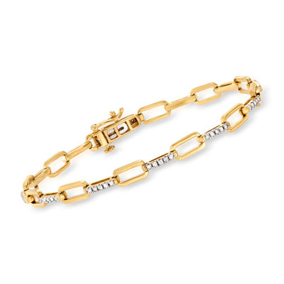 Ross-simons Diamond Paper Clip Link Bracelet In 18kt Gold Over Sterling In Multi