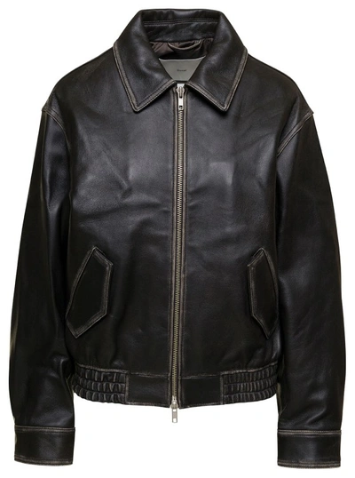Dunst Zip-up Leather Shirt Jacket In Black