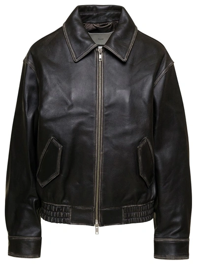 Dunst Black Spread Collar Leather Jacket