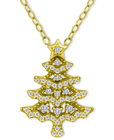 Giani Bernini Cubic Zirconia Christmas Tree Pendant Necklace, 16" + 2" Extender, Created For Macy's In Gold,white