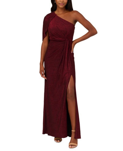 Adrianna Papell Floral Velvet Burnout One-shoulder Gown In Dark Ruby