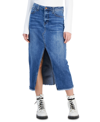 Celebrity Pink Juniors' Denim Front-slit Frayed-hem Midi Skirt In Lengthy Ti